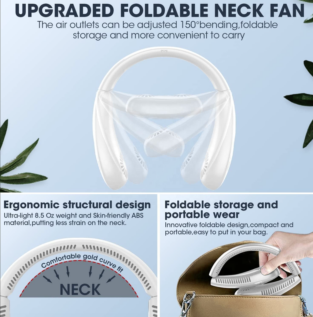 Foldable Bladeless Neck Fan with LED Digital Display