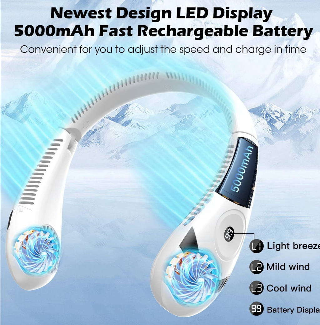 Foldable Bladeless Neck Fan with LED Digital Display