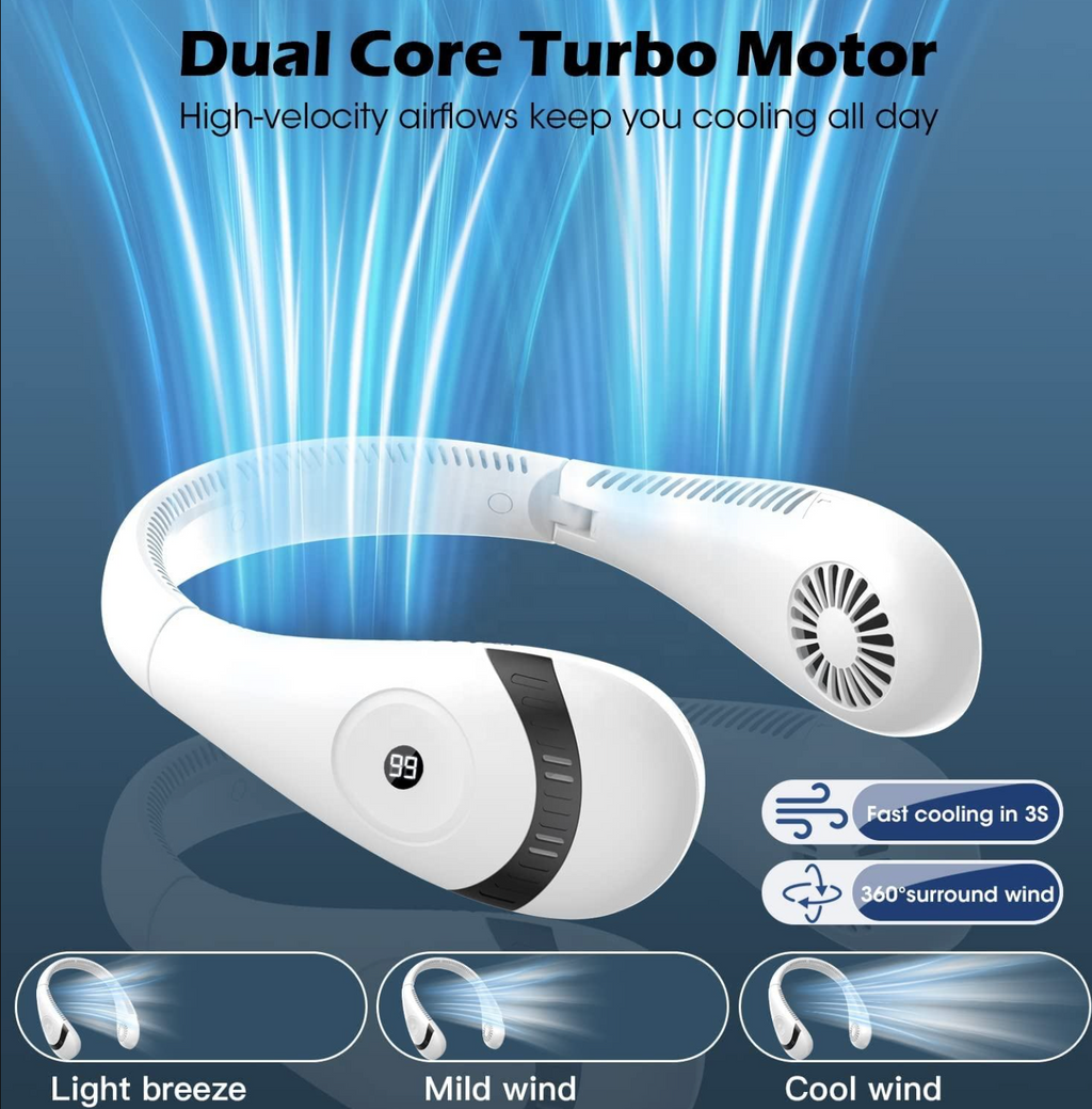 Foldable Bladeless Neck Fan with LED Digital Display