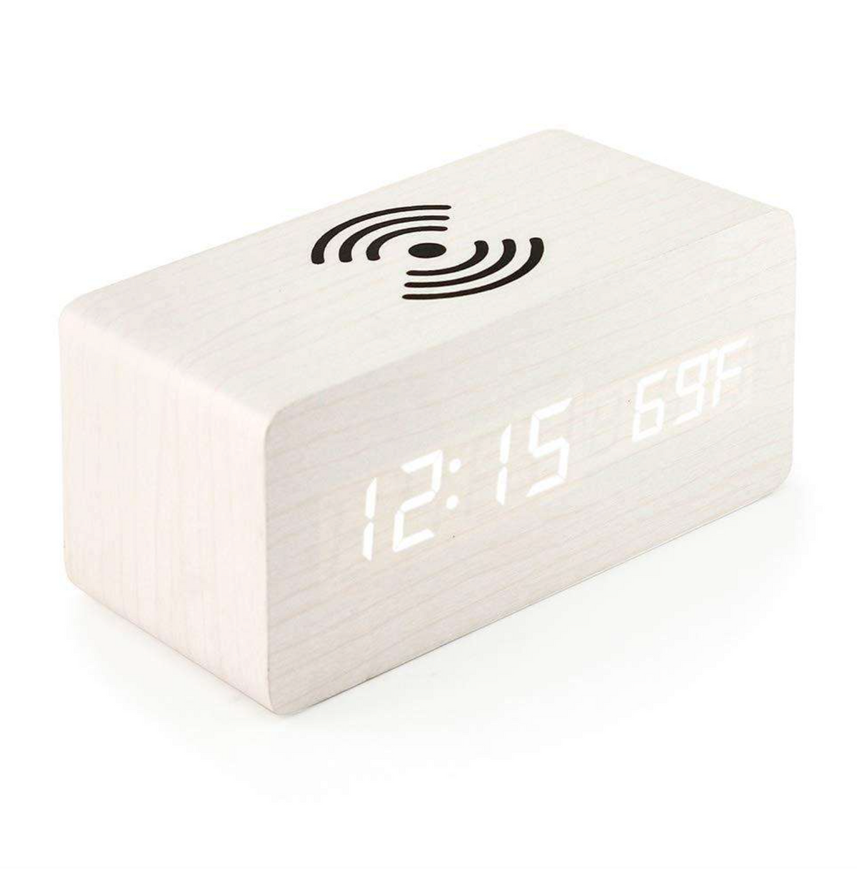 Wooden LED Digital Alarm Clock with Wireless Charger