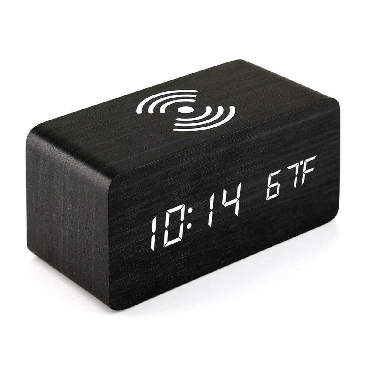 Wooden LED Digital Alarm Clock with Wireless Charger